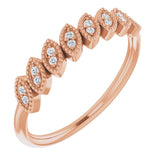 14K Gold Round Natural Diamond Accented Leaf Ring - Rose Gold