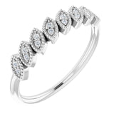 14K Gold Round Natural Diamond Accented Leaf Ring - White Gold
