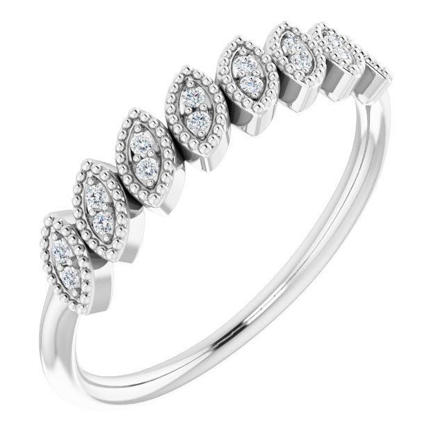 Platinum Round Natural Diamond Accented Leaf Ring