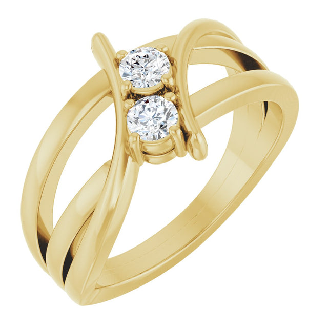 14K Gold Round Lab-Grown Diamond Two-Stone Ring - Yellow Gold