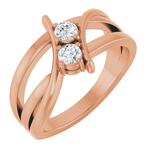 14K Gold Round Lab-Grown Diamond Two-Stone Ring - Rose Gold