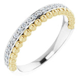 14K Gold Round Natural Diamond Beaded Ring – 1.3mm Stones - Two-Tone