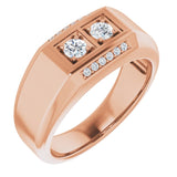 14K Gold Round Natural Diamond Two-Stone Ring – 3.4mm Stones - Rose Gold