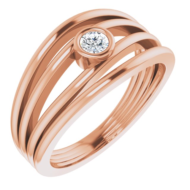 14K Gold Round Natural Diamond Negative Space Ring - Rose Gold