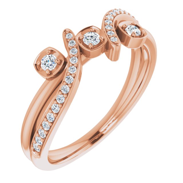 14K Gold Round Natural Diamond Bypass Ring – 2mm Stones - Rose Gold