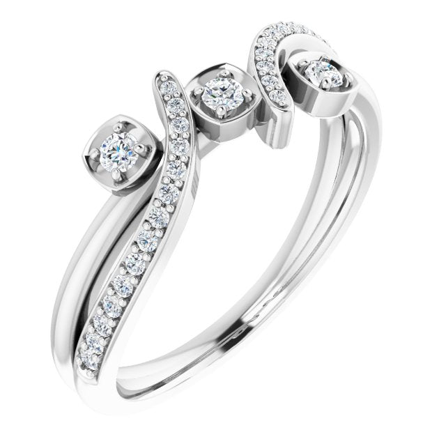 14K Gold Round Natural Diamond Bypass Ring – 2mm Stones - White Gold