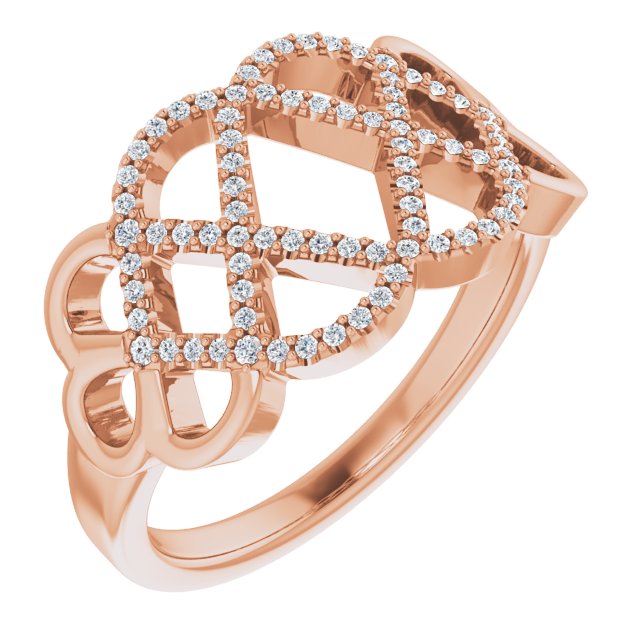 14K Gold Round Natural Diamond Woven Ring - Rose Gold