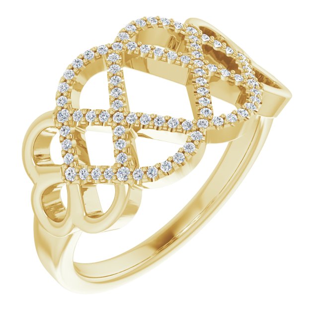14K Gold Round Natural Diamond Woven Ring - Yellow Gold