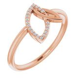 14K Gold Round Natural Diamond Double Leaf Ring - Rose Gold