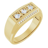 14K Gold Round Natural Diamond Three-Stone Ring III - Yellow Gold