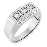 14K Gold Round Natural Diamond Three-Stone Ring III - White Gold