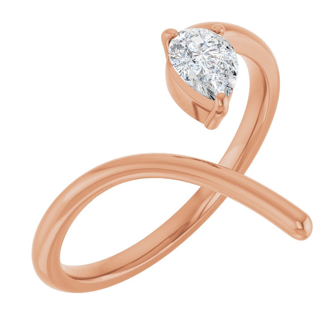 14K Gold Pear Natural Diamond Negative Space Ring - Rose Gold