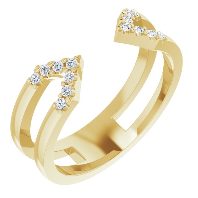 14K Gold Round Natural Diamond Geometric Ring - Yellow Gold