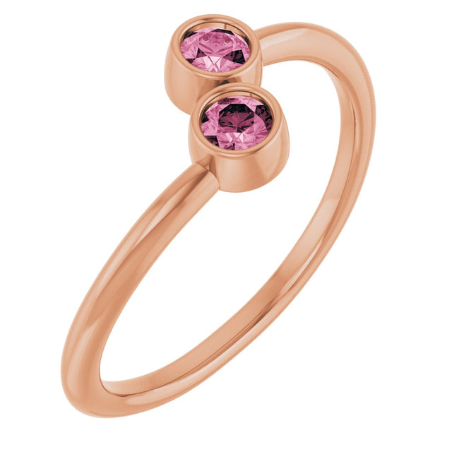 14K Gold Round Natural Pink Tourmaline Two-Stone Ring - Rose Gold