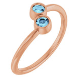 14K Gold Round Natural Aquamarine Two-Stone Ring - Rose Gold