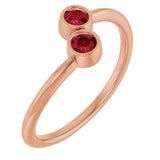 14K Gold Round Lab-Grown Ruby Two-Stone Ring - Rose Gold