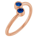 14K Gold Round Natural Blue Sapphire Two-Stone Ring - Rose Gold