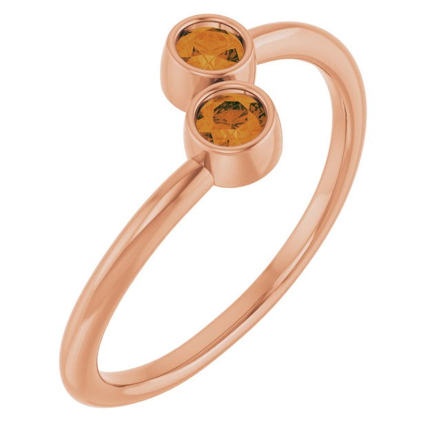 14K Gold Round Natural Citrine Two-Stone Ring - Rose Gold
