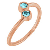 14K Gold Round Natural Blue Zircon Two-Stone Ring - Rose Gold