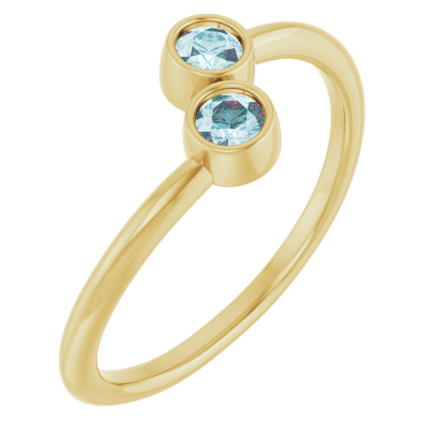 14K Gold Round Natural Sky Blue Topaz Two-Stone Ring - Yellow Gold