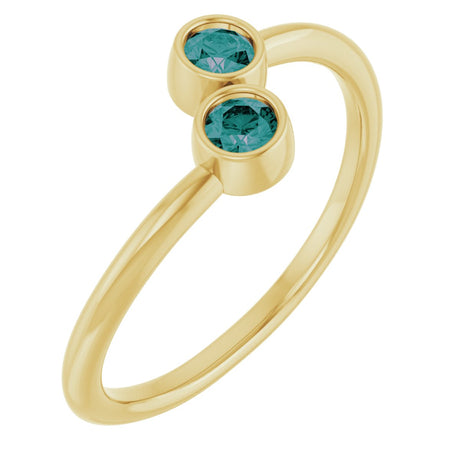 14K Gold Round Lab-Grown Alexandrite Two-Stone Ring - Yellow Gold