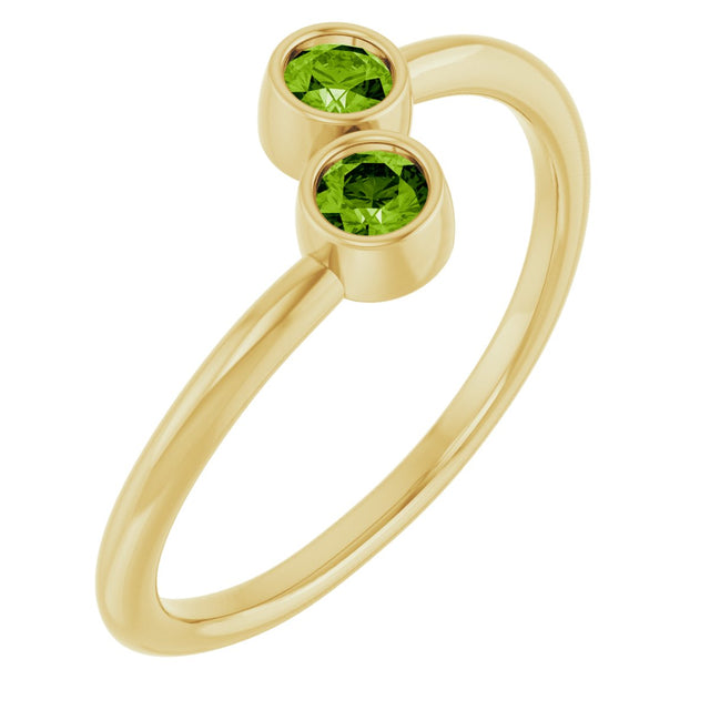 14K Gold Round Natural Peridot Two-Stone Ring - Yellow Gold