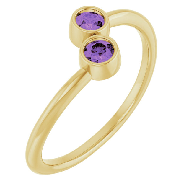 14K Gold Round Natural Amethyst Two-Stone Ring - Yellow Gold