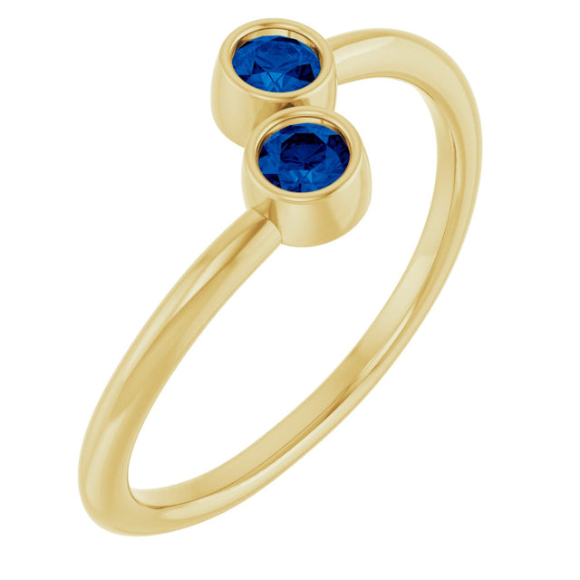 14K Gold Round Natural Blue Sapphire Two-Stone Ring - Yellow Gold