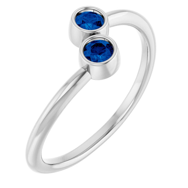 14K Gold Round Lab-Grown Blue Sapphire Two-Stone Ring - White Gold