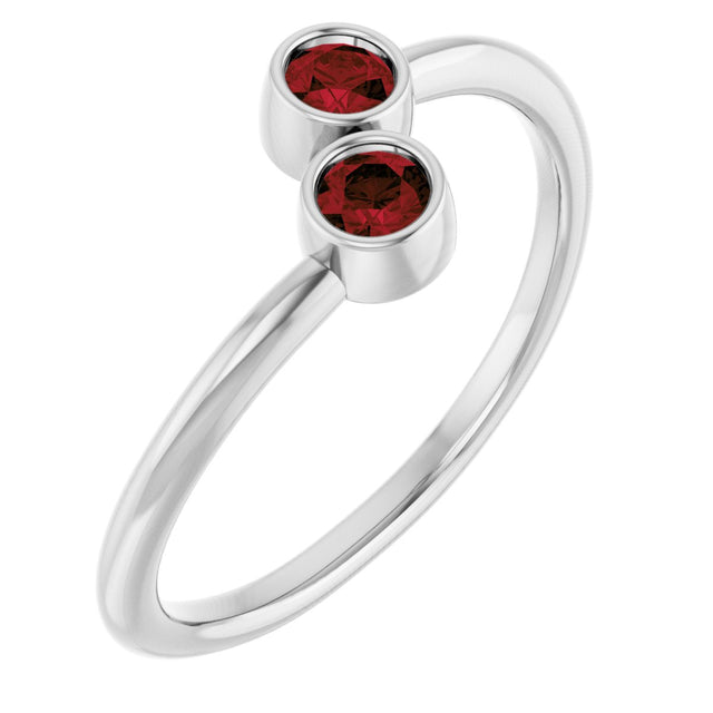 14K Gold Round Natural Mozambique Garnet Two-Stone Ring - White Gold