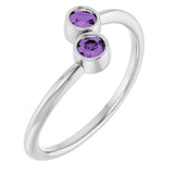 14K Gold Round Natural Amethyst Two-Stone Ring - White Gold