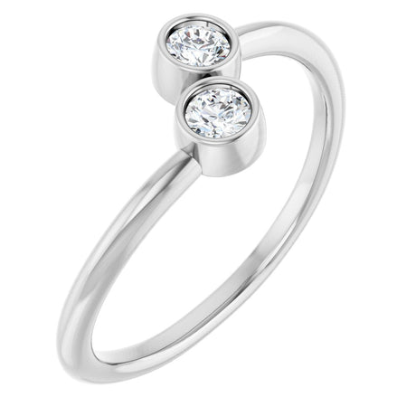 14K Gold Round Natural White Sapphire Two-Stone Ring - White Gold