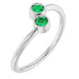 14K Gold Round Natural Emerald Two-Stone Ring - White Gold