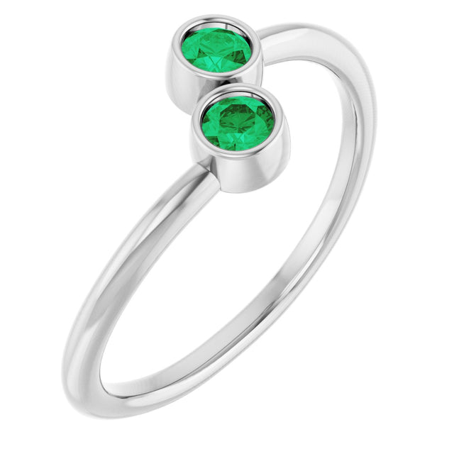 14K Gold Round Lab-Grown Emerald Two-Stone Ring - White Gold