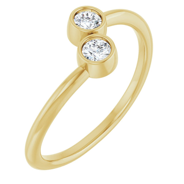 14K Gold Round Natural White Sapphire Two-Stone Ring - Yellow Gold