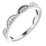 14K Gold Round Natural Diamond Accented Stackable Crown Ring - White Gold