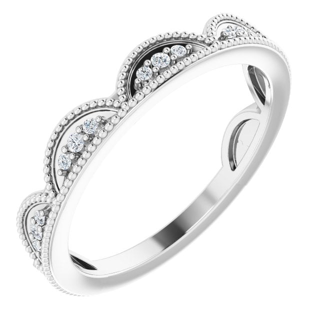 Platinum Round Natural Diamond Accented Stackable Crown Ring
