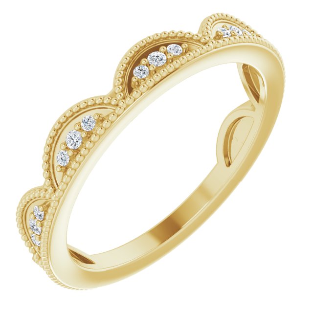 14K Gold Round Natural Diamond Accented Stackable Crown Ring - Yellow Gold