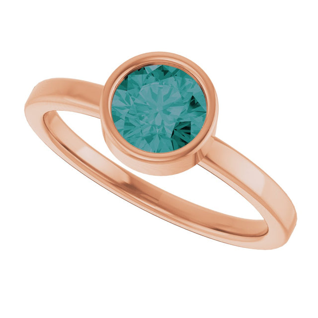 14K Gold Round Lab-Grown Alexandrite Bezel-Set Solitaire Ring - Rose Gold - view 5