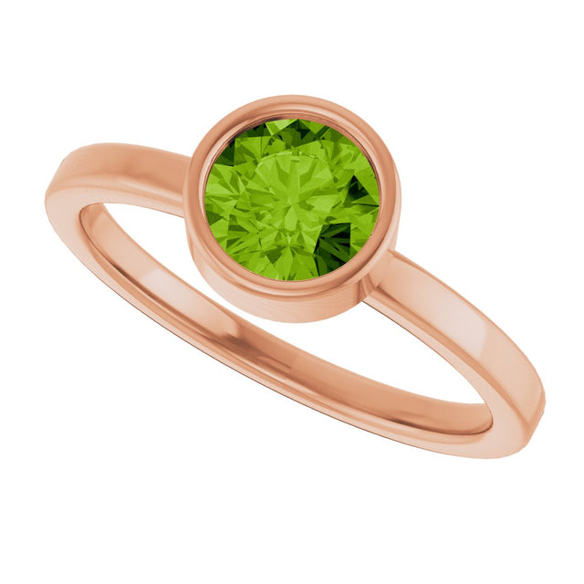 14K Gold Round Natural Peridot Bezel-Set Solitaire Ring - Rose Gold - view 5