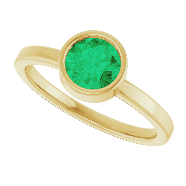 14K Gold Round Lab-Grown Emerald Bezel-Set Solitaire Ring - Yellow Gold - view 5