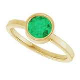 14K Gold Round Natural Emerald Bezel-Set Solitaire Ring - Yellow Gold - view 5