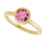 14K Gold Round Natural Pink Tourmaline Bezel-Set Solitaire Ring - Yellow Gold - view 5