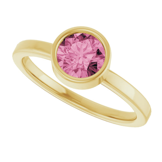 14K Gold Round Natural Pink Tourmaline Bezel-Set Solitaire Ring - Yellow Gold - view 5