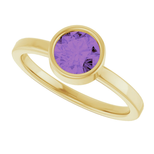 14K Gold Round Natural Amethyst Bezel-Set Solitaire Ring - Yellow Gold - view 5