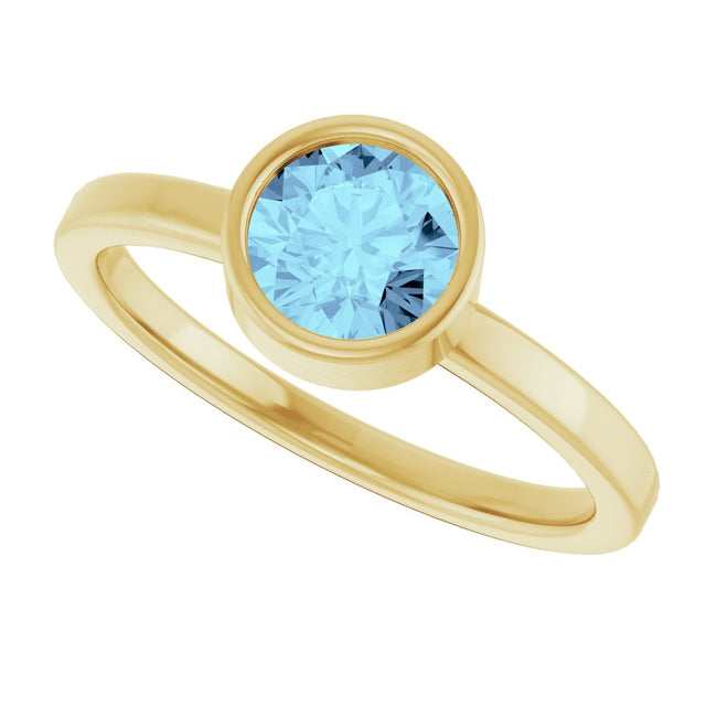 14K Gold Round Natural Aquamarine Bezel-Set Solitaire Ring - Yellow Gold - view 5