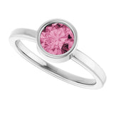 14K Gold Round Natural Pink Tourmaline Bezel-Set Solitaire Ring - White Gold - view 5
