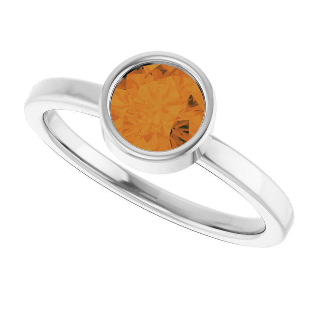 Platinum Round Natural Citrine Bezel-Set Solitaire Ring - view 5