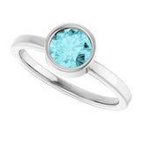 14K Gold Round Natural Blue Zircon Bezel-Set Solitaire Ring - White Gold - view 5