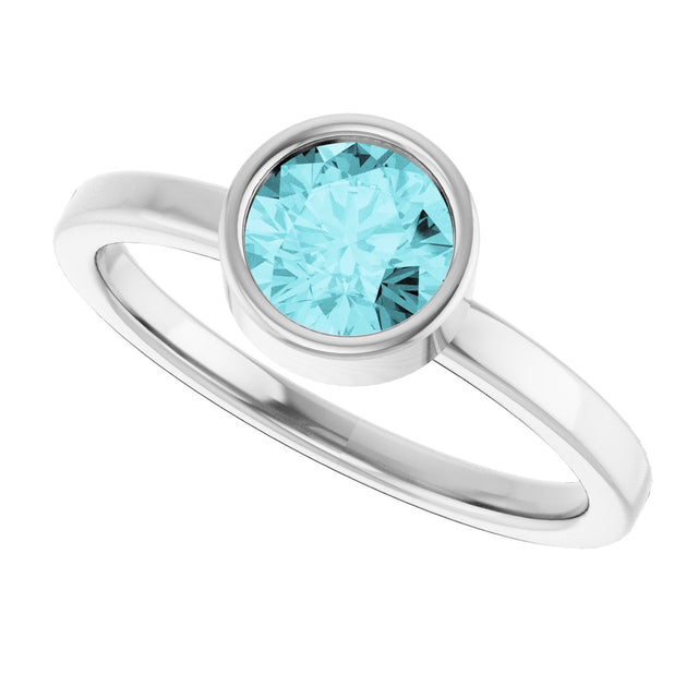 14K Gold Round Natural Blue Zircon Bezel-Set Solitaire Ring - White Gold - view 5